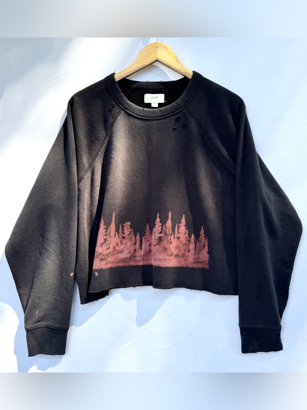 Aerie Cropped Hand-dyed/bleached Crewneck Sweatshirt Large